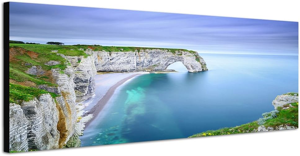 Paul Sinus Art Panoramabild auf Leinwand und Keilrahmen 150x50cm Frankreich Normandie Felsen Meer Na