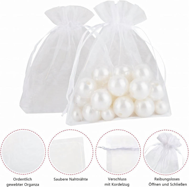 MAOOY Organzasäckchen 30x40 cm Weiss 100 Stück Organza Säckchen Zum Befüllen Klein Organzabeutel Sch