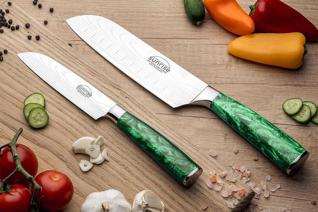 Rockingham Forge Santokumesser, Sunrise Kollektion, 12cm, Grüner Harzgriff, Klinge aus Rostfreiem St