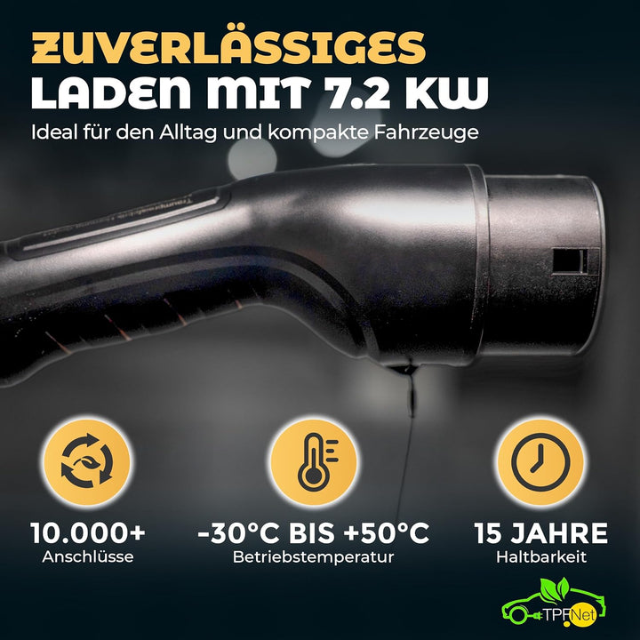 TPFNet Typ 2 Spiral Ladekabel 10m für Elektroauto PHEV Hybrid 7,2kW 32A E-Auto Ladekabel 1 phasig 10