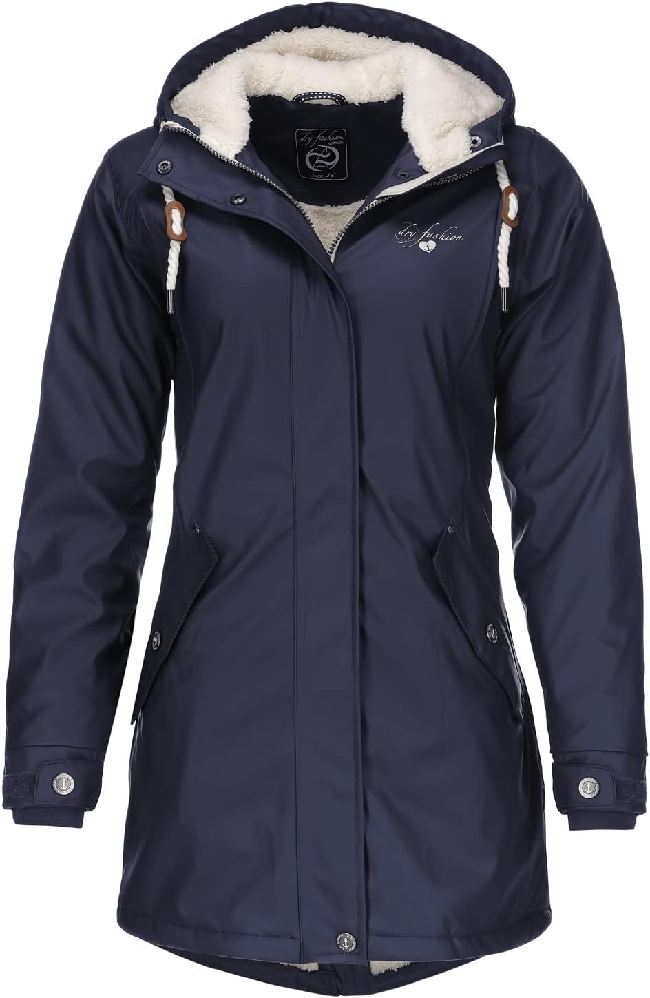 Dry Fashion Damen Regenmantel Malmö - Frauen Regenjacke Jacke mit Kapuze Lang Winddicht Wasserdicht
