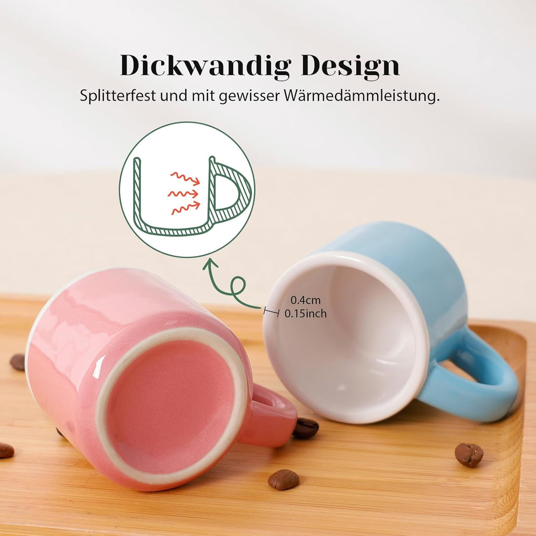 Espressotassen Mini Kaffeetassen Set 4 x 43 ml, Dickwandige Espressotassen mit Henkel für Mokka, Kaf