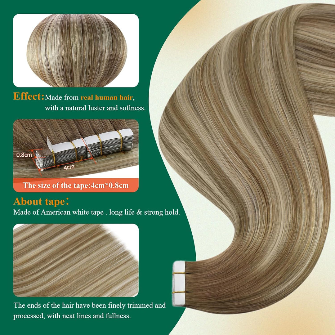 Easyouth Balayage Tape in Echthaar Extension Tape on Haarverlangerung Remy Menschenhaar Tape Extensi