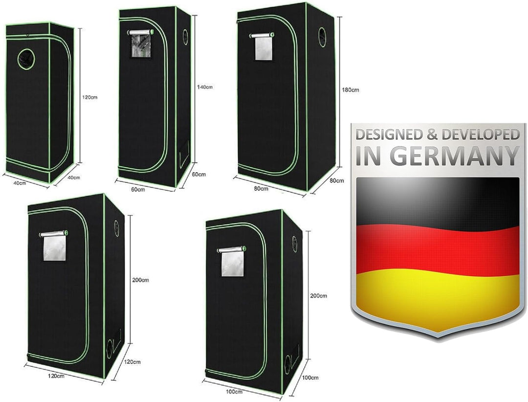 JUNG Growbox Komplettset Anbau Set mit LED Vollspektrum Grow Lampe Dimmbar, 40x40x120 cm, mit Ventil