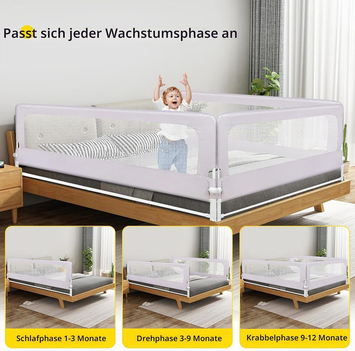 OHMG Bettgeländer,Sicherheitsgitter für Kinder,Sicherheitsgitter für Bett,höhenverstellbar,tragbar,B