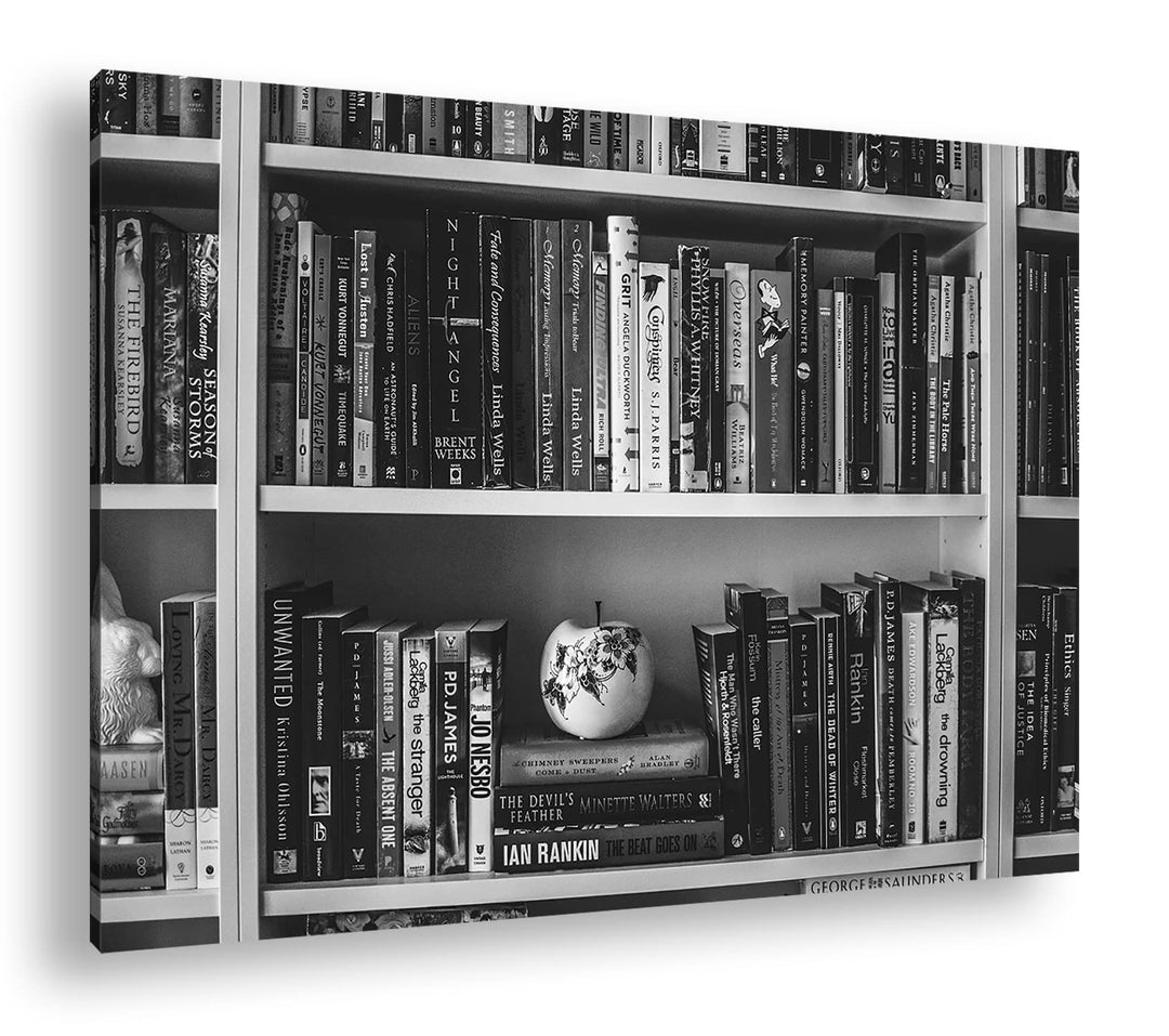 deyoli rand volles Bücherregal Format: 80x60 cm Effekt: Schwarz&amp;Weiss als Leinwandbild, Motiv fertig
