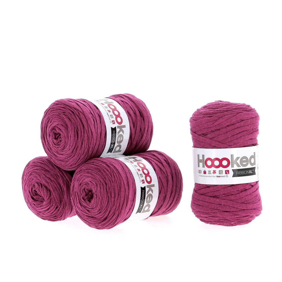 Hoooked Ribbon XL Bändchengarn Sparset aus 4 Rollen Wahl (Crazy Plum), Crazy Plum