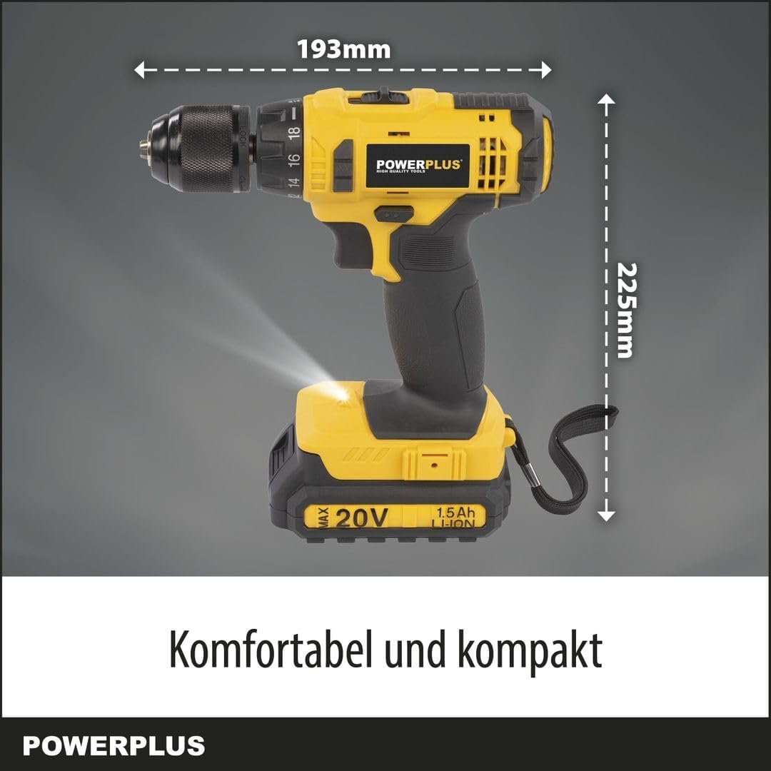 Powerplus Akku Schrauber & Bohrer POWX00435 - Akku-Schraubendreher und Akkubohrer, 20 V, inkl. 2 x 1