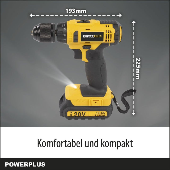 Powerplus Akku Schrauber & Bohrer POWX00435 - Akku-Schraubendreher und Akkubohrer, 20 V, inkl. 2 x 1