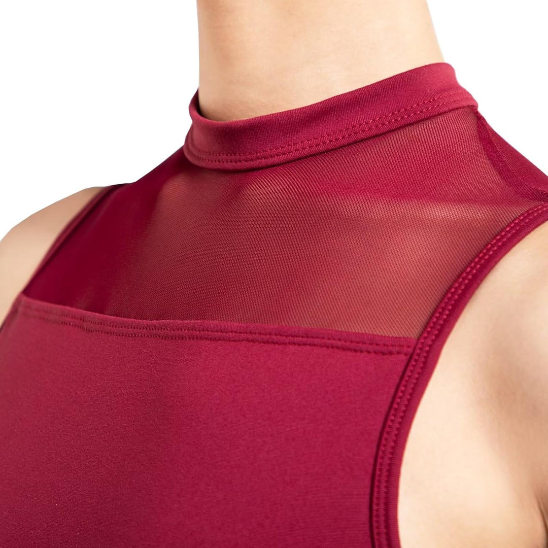 s.lemon Nackennetz Rückenfrei Gymnastik Trikots Ballett Tanz Trikots für Damen,mit BH Pad M Rot, M R
