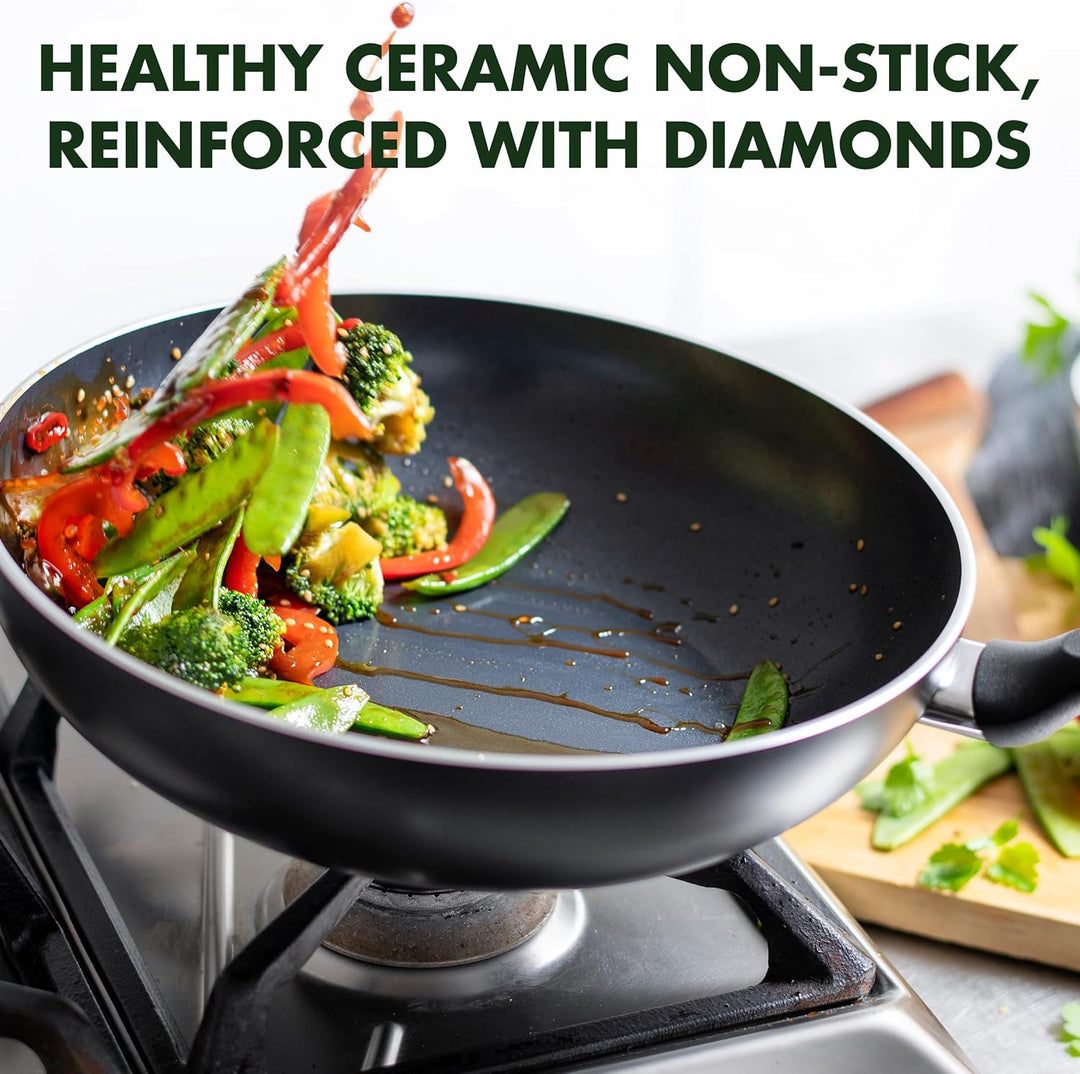 GreenPan Memphis Wok mit Antihaftbeschichtung, 30cm/3.6 Liter, PFAS-frei, Schwarz Wok, Wok, 28 cm