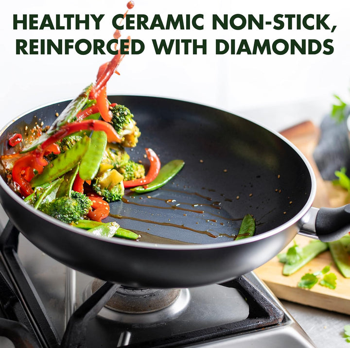 GreenPan Memphis Wok mit Antihaftbeschichtung, 30cm/3.6 Liter, PFAS-frei, Schwarz Wok, Wok, 28 cm