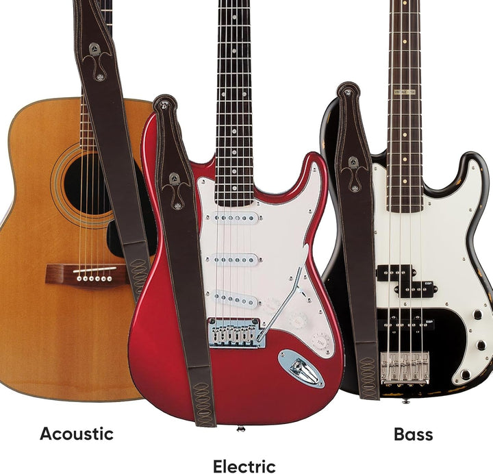 YUEKO Gitarrengurt aus Rindsleder, verstellbar, genarbtes Leder, gepolsterter Schultergurt für Akust
