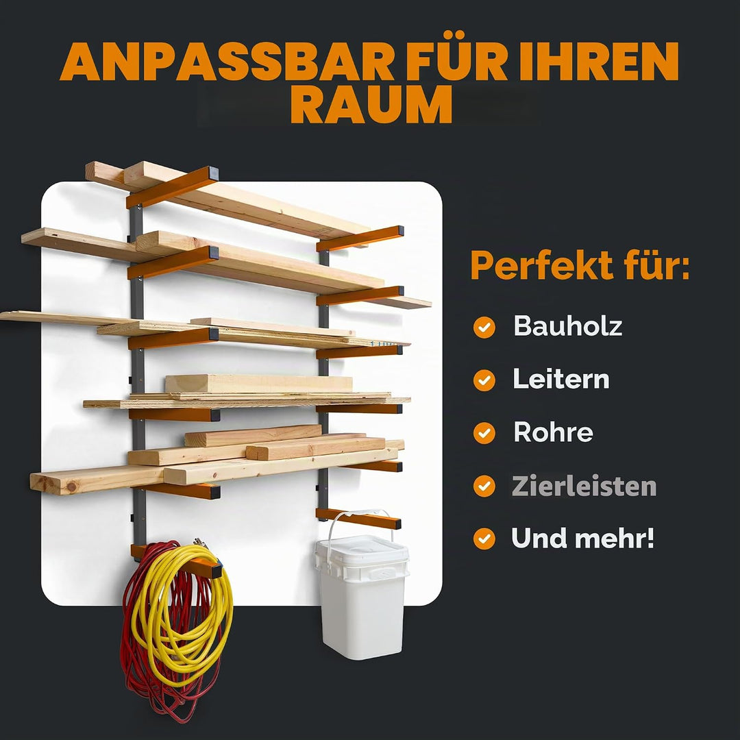 Bora Holzorganizer und Holzaufbewahrung Metallregal mit 6-stufiger Wandhalterung - Innen und Aussen