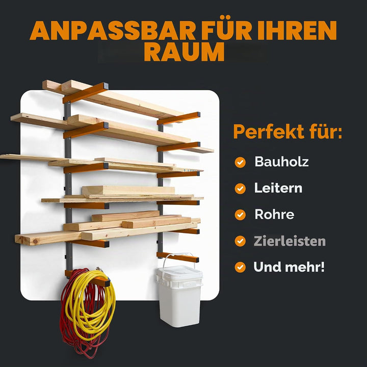 Bora Holzorganizer und Holzaufbewahrung Metallregal mit 6-stufiger Wandhalterung - Innen und Aussen