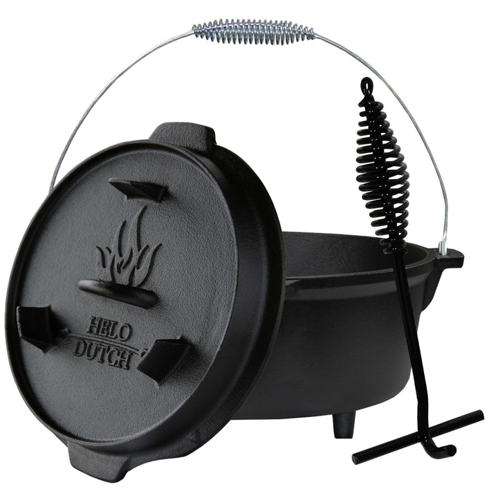Dutch Oven Set Gusseisen 1,8L-13,6L – Feuertopf mit Deckelheber, Schmortopf mit & ohne Füsse, Schlit