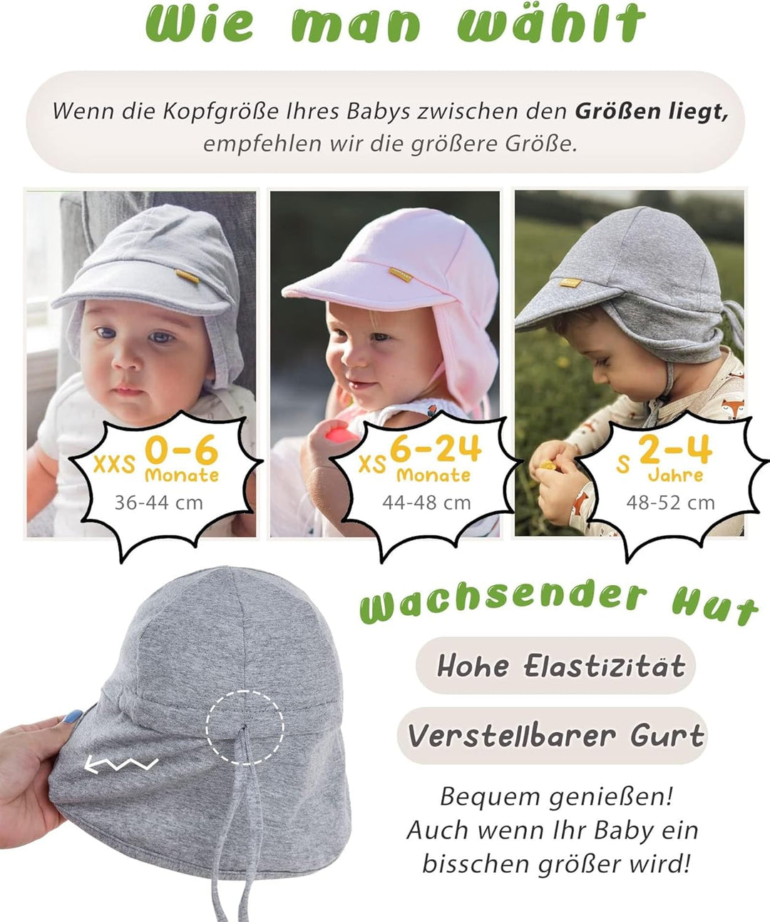 FURTALK Baby Kleinkind Sonnenhut UPF 50+ UV-Schutz Mädchen & Jungen Sommer Kappe Kinder Strand Mütze