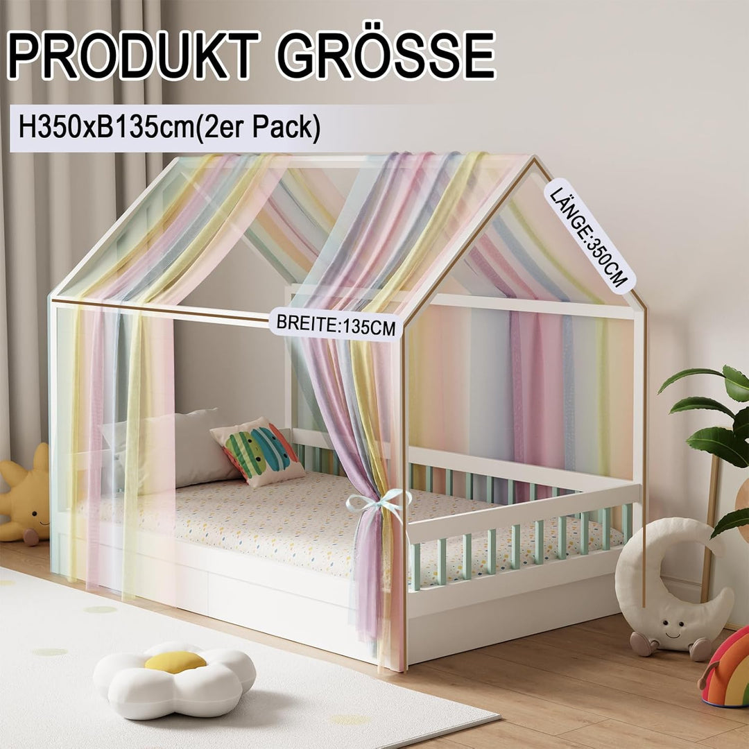 GFCC Betthimmel aus Tüll für Kinder, 2 Stück Hausbett Himmel Set 135x350cm, Leichter & Geruchsneutra