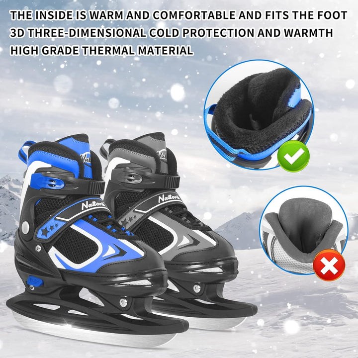 Nattork Schlittschuhe Kinder - 4 Grösse Verstellbare Eislaufschuhe Kinder Jugendliche, Ice Skates Mi