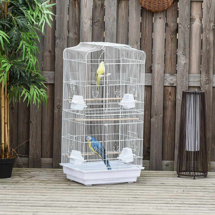 PawHut Vogelkäfig Vogelhaus Vogelvoliere Wellensittich Vogelbauer mit ausnehmbarer Bodenschale Weiss