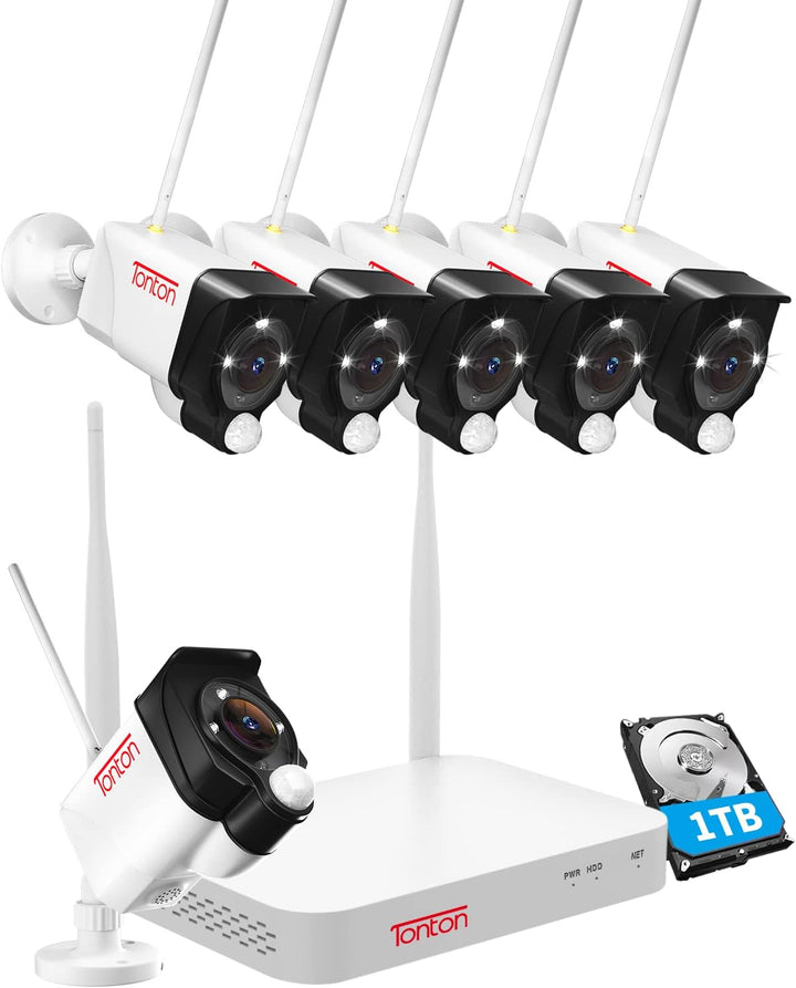 2K WLAN Überwachungskamera Set Aussen, 6pcs 1296P WiFi Kamera Outdoor Set, 10CH NVR mit 1TB Festplat