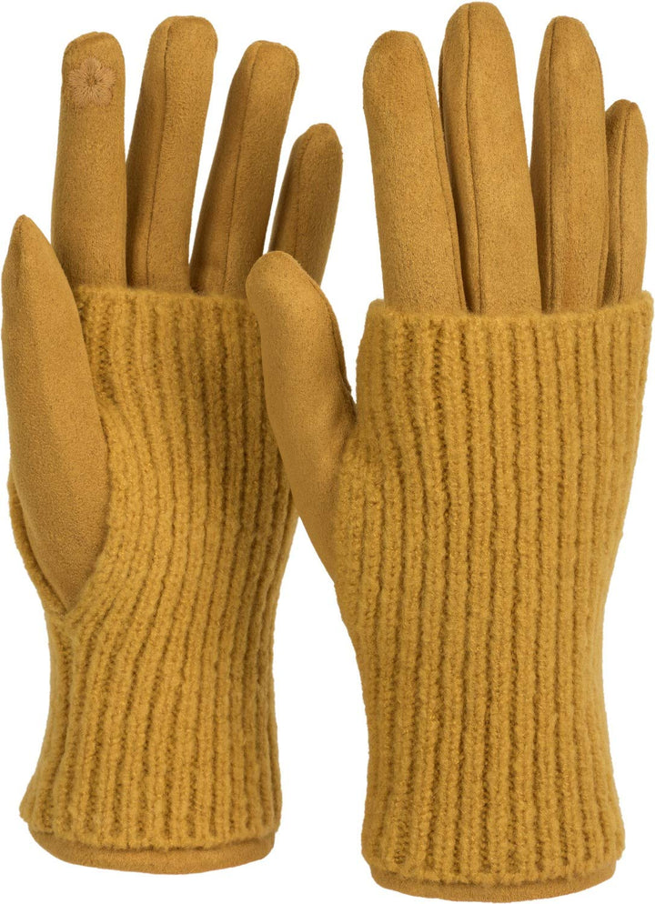 styleBREAKER Damen 3-in-1 Touchscreen Stoff Handschuhe Stulpe Einheitsgrösse Curry, Einheitsgrösse C