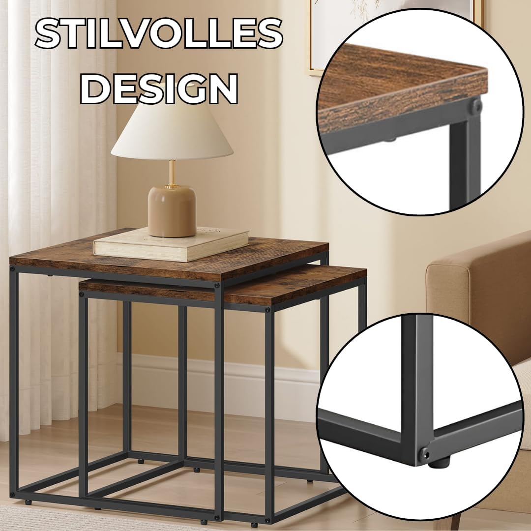 FORTENA Set mit 2 Couchtischen Beistelltisch Wohnzimmertisch Schwarz oder Gold Metall Quadratisch (E