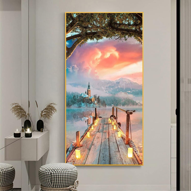 DCIDBEI 50 x 110 cm Diamond Painting Grosses Format Landschaft 5D malen nach zahlen Runde für Kreuzs