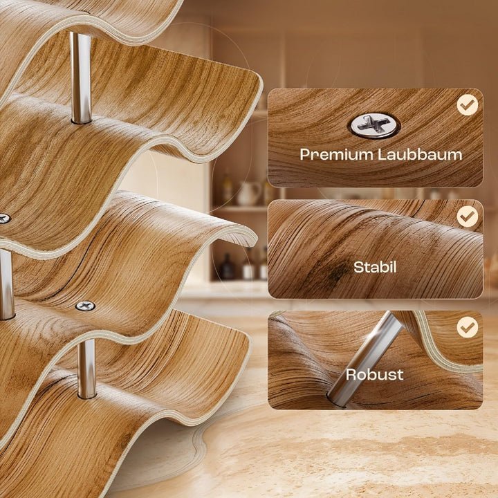 Dreiklang - be smart Weinregal Flaschenregal aus Holz für 14 Flaschen, stabil, Freistehend, modern,