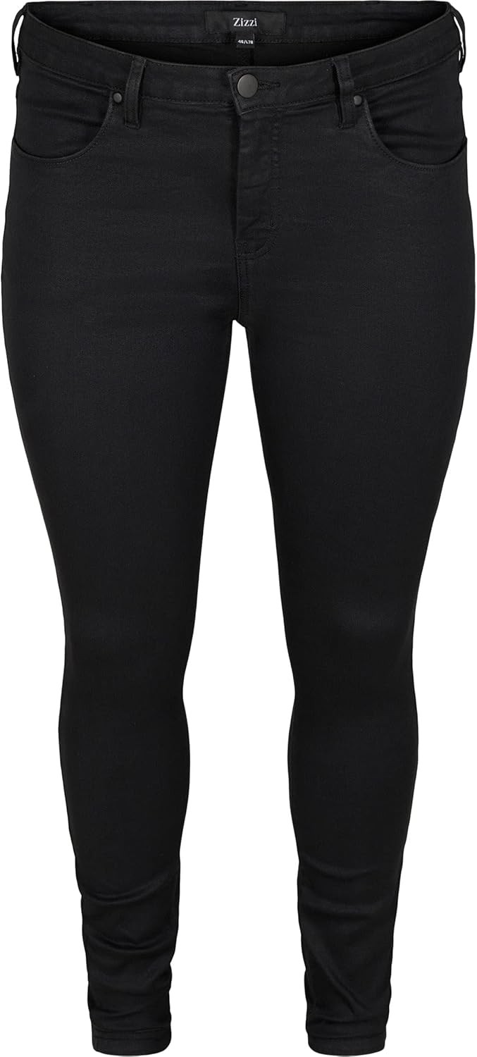 Zizzi Damen Grosse Grössen Amy Jeans Hohe Taille Slim Gr 42W / 30L Schwarz, 42W / 30L Schwarz