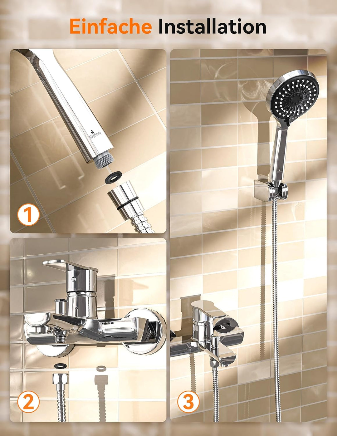 Magichome Duschkopf mit Schlauch 59", 5 Strahlarten Hochdruck Duschkopf, Handbrause Wassersparend Gr