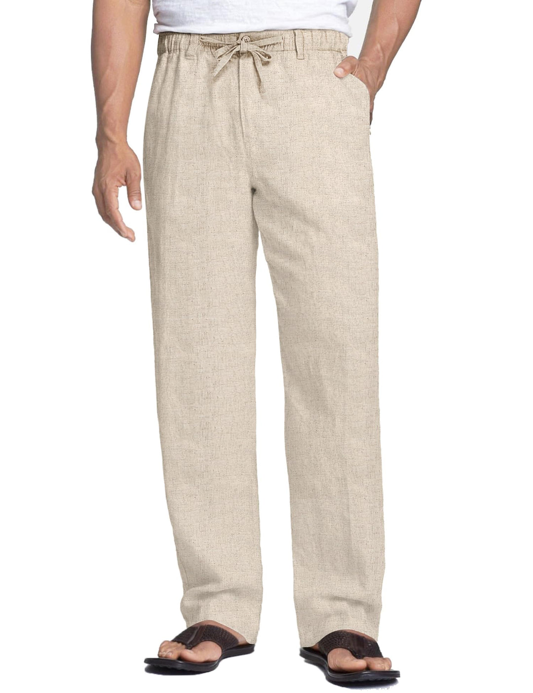 COOFANDY Herren Leinenhose mit Kordelzug Leicht Sommerhose Freizeithose Einfarbig Hose Lang für Männ