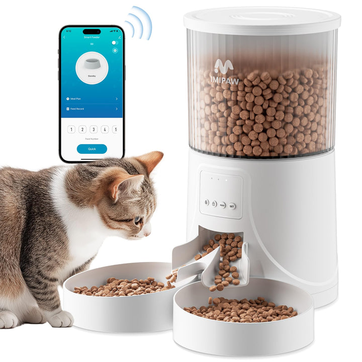 IMIPAW Futterautomat Katze WiFi 2.4G: APP-Steuerung Trockenfutterspender für 2 Kleine Hunde und Katz
