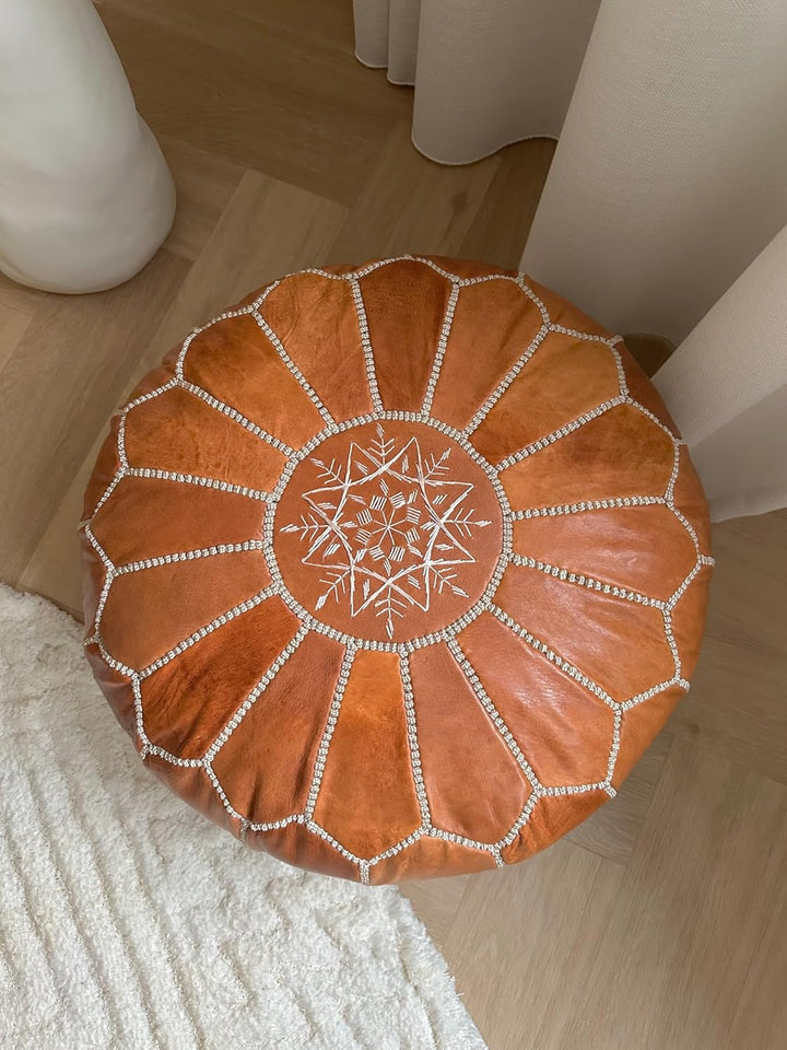 Poufs&Pillows Premium Echt Leder Pouf - Handgefertigt - Gefüllt geliefert - Ottoman, Sitzsack, Fussh