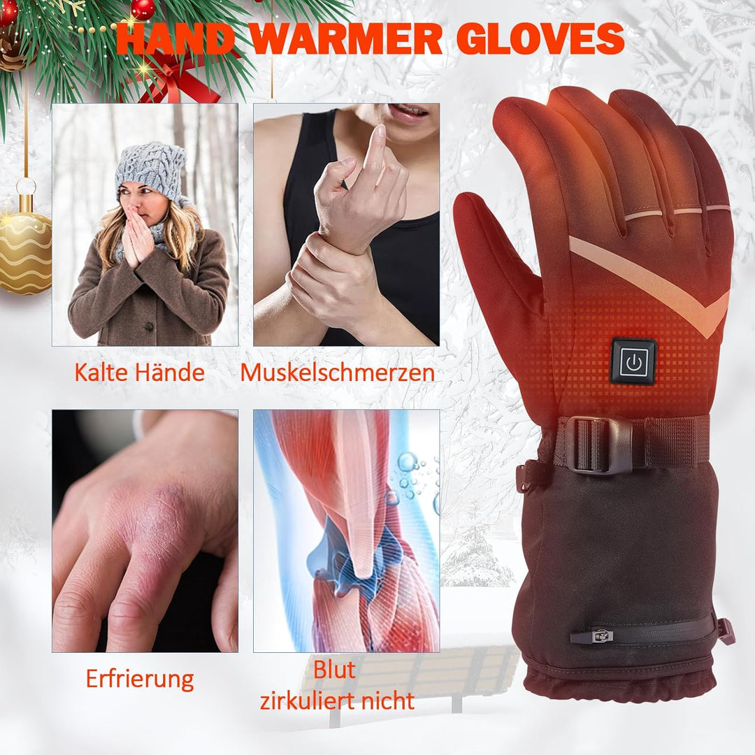 Beheizbare Handschuhe Herren Damen,Beheizte Handschuhe mit 7.4V/2×5000mAh Wiederaufladbare Akkus, 4