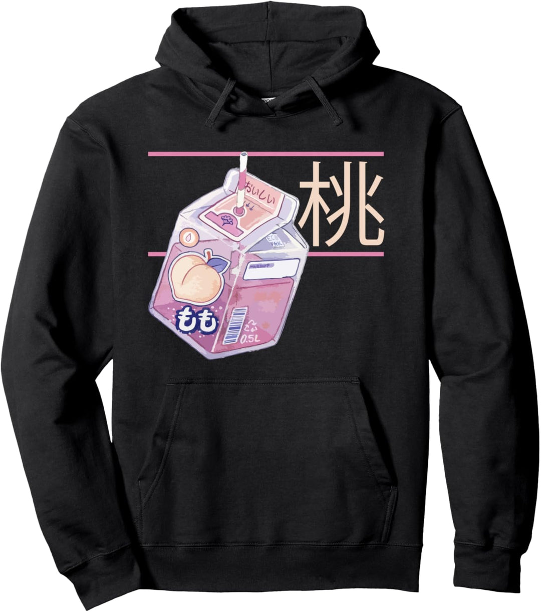 90s Japanese Kawaii Peach Milk Juice Aesthetic Pullover Hoodie