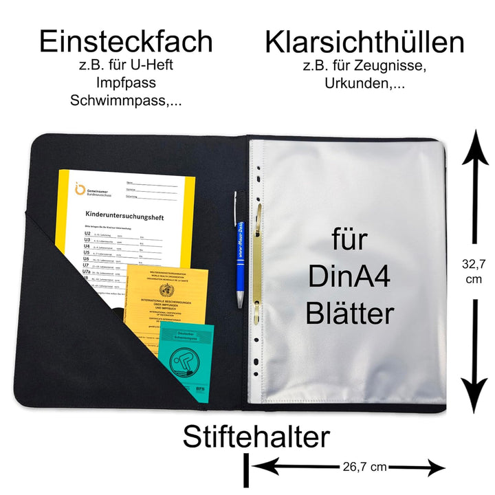 Zeugnismappe mit Name | Zeugnismappe personalisiert | mit Klarsichthüllen A4 + | Urkundenmappe | per