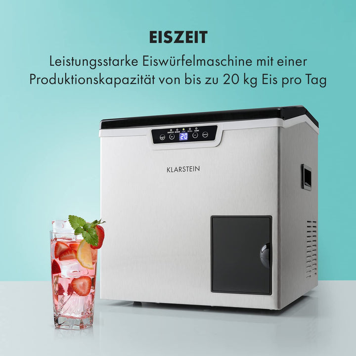 Klarstein Eiswürfelmaschine Klein, 3L Eiswürfelbereiter, Eiswürfelmaschine für 20kg Crushed Eis & Ei