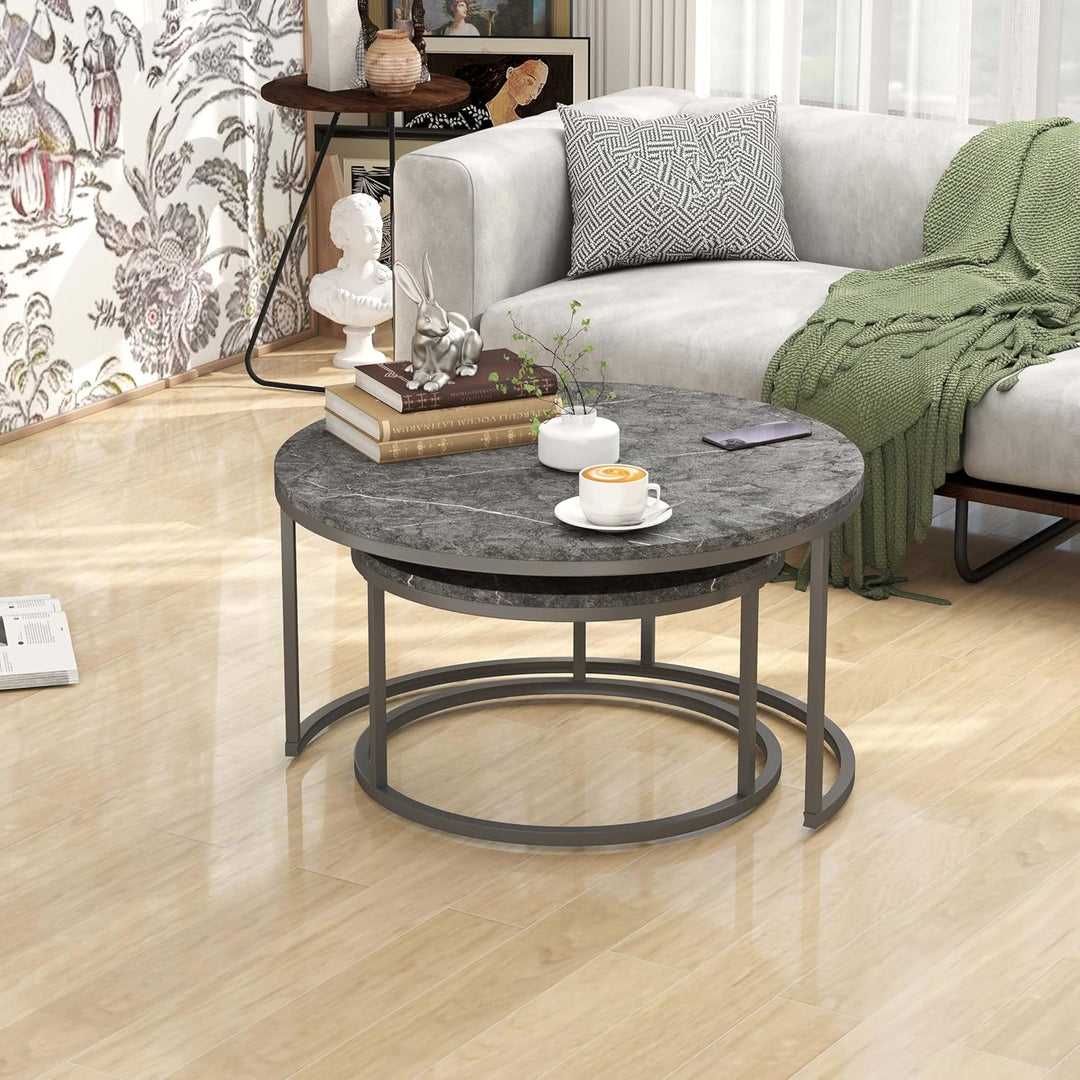 Couchtisch Rund Grau, Wohnzimmertisch Grau mit Metallgestell, Coffee Table, Couch Tisch, Couchtisch