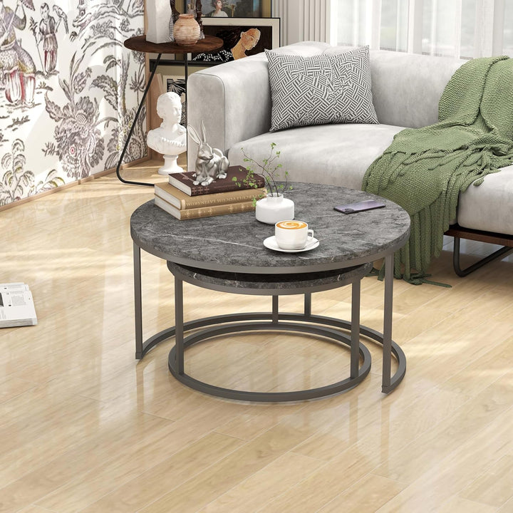 Couchtisch Rund Grau, Wohnzimmertisch Grau mit Metallgestell, Coffee Table, Couch Tisch, Couchtisch