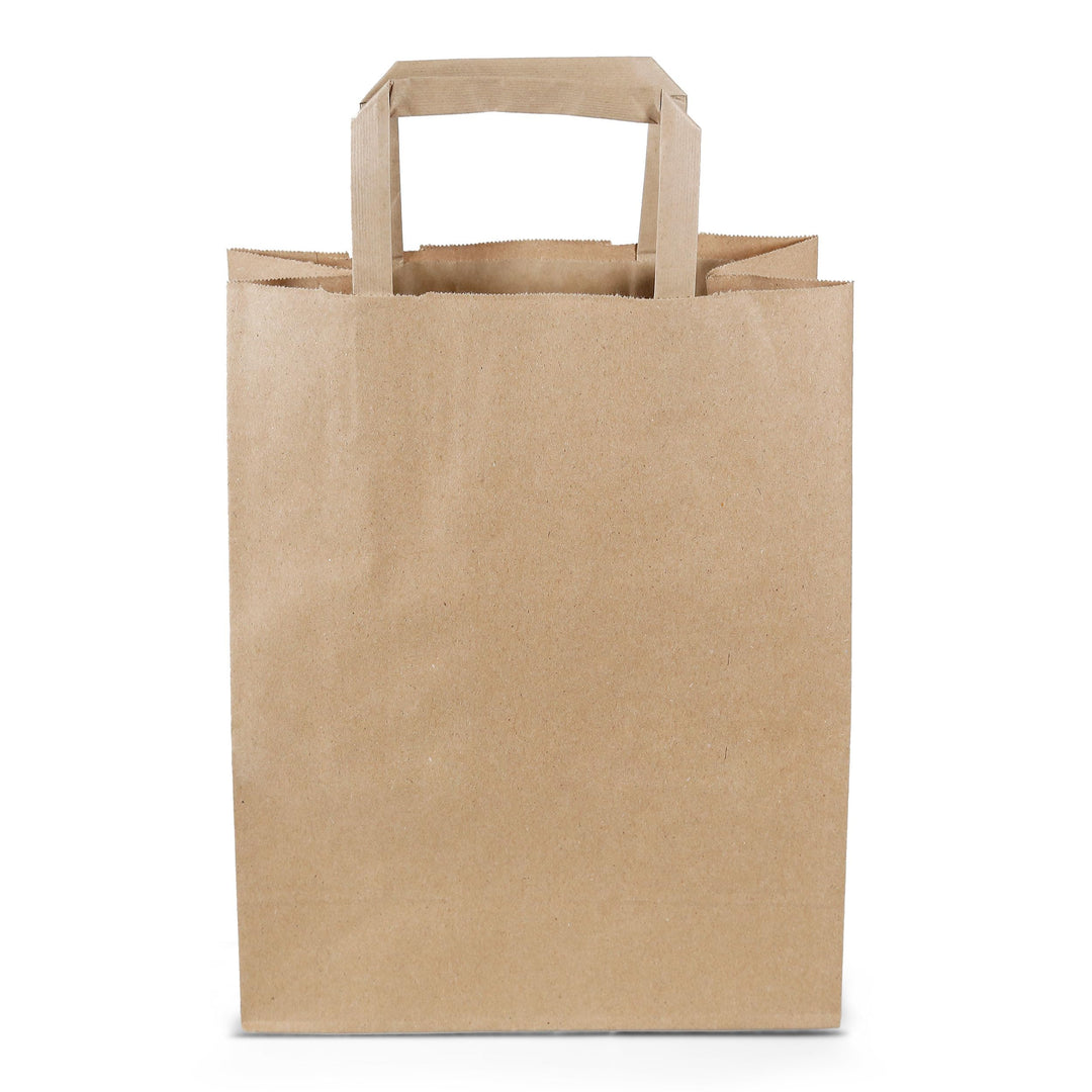 Commerline Papiertüten 250 Stück, Braun, 22+10x28 cm | Kraftpapier Tüten Klein Mit Henkel | Tragetas