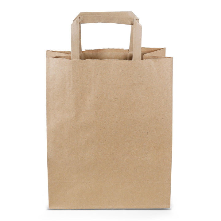 Commerline Papiertüten 250 Stück, Braun, 22+10x28 cm | Kraftpapier Tüten Klein Mit Henkel | Tragetas