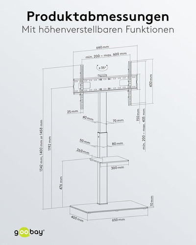 goobay 58526 TV Standfuss für Fernseher und Monitore zwischen 37“ und 70 Zoll (94-180cm) / Schwenkba