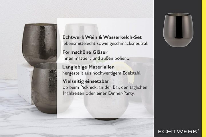 ECHTWERK Weingläser, 6-tlg Rotweingläser, Trinkbecher aus Edelstahl, Unzerbrechliche Trinkgläser, Br