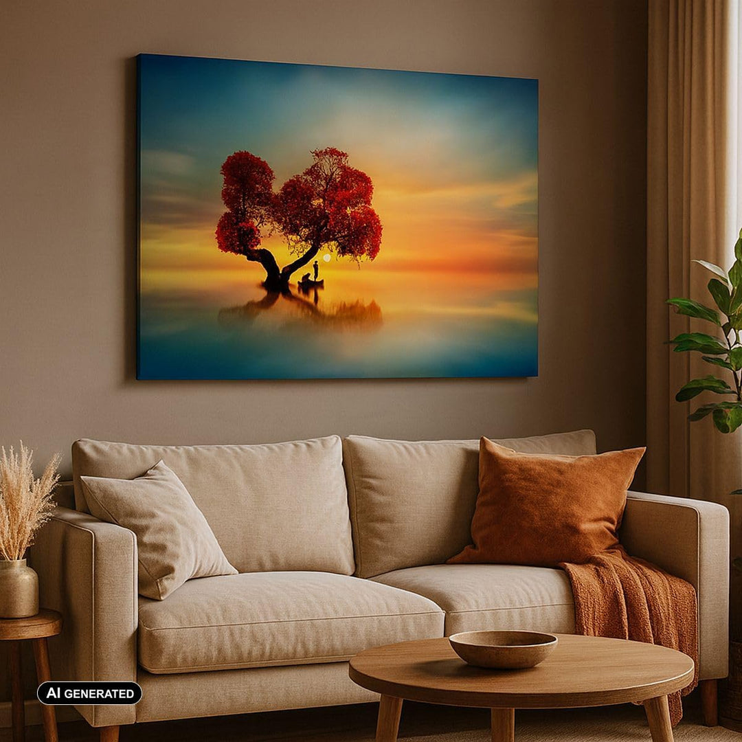 Bilder auf Leinwand See Natur Nacht Leinwandbild mit Rahmen 70x50cm Wandbilder Dekoration Wohnzimmer