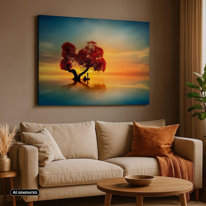 Bilder auf Leinwand See Natur Nacht Leinwandbild mit Rahmen 70x50cm Wandbilder Dekoration Wohnzimmer