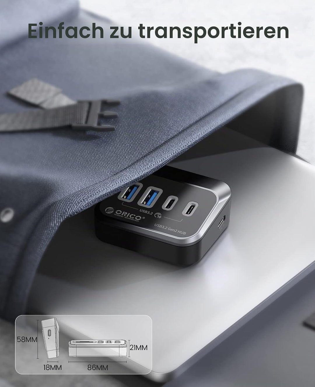 USB Hub 3.2 Gen 1, ORICO 4 Port USB C Hub auf 2 USB-A und 2 USB-C, 10Gbps Datenhub USB Verteiler, US