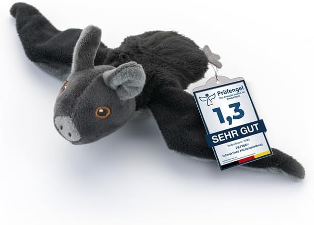 PetTec - Plush Toy Fledermaus Katzenspielzeug interaktiv zur Selbstbeschäftigung - Plüschtier Katze