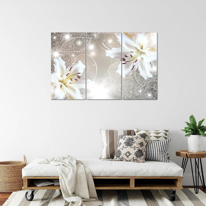 Runa Art Wandbilder Blumen Lilien Bild XXL Wohnzimmer Schlafzimmer Beige Abstrakt 120 x 80 cm 3 Teil