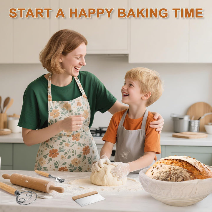 25 teilig Gärkorb Brot Set, 23 cm Gärkörbchen rund und Komplettset Brotbackzubehör, Brotbackset Brot